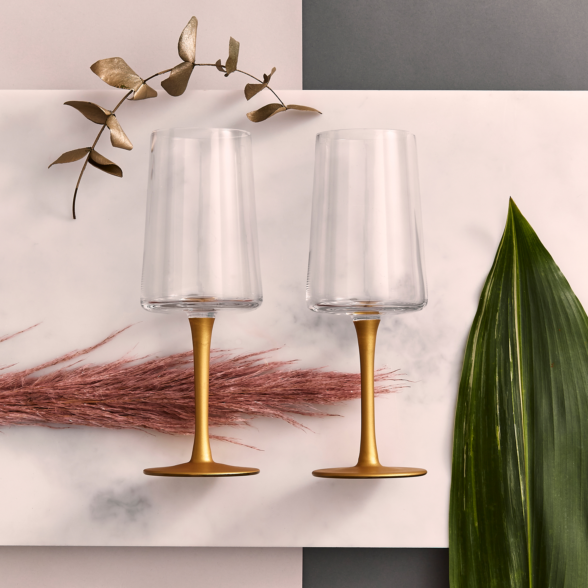 Creatures of Curiosity  Gold Stem Wine Glasses Set of 2 image number null